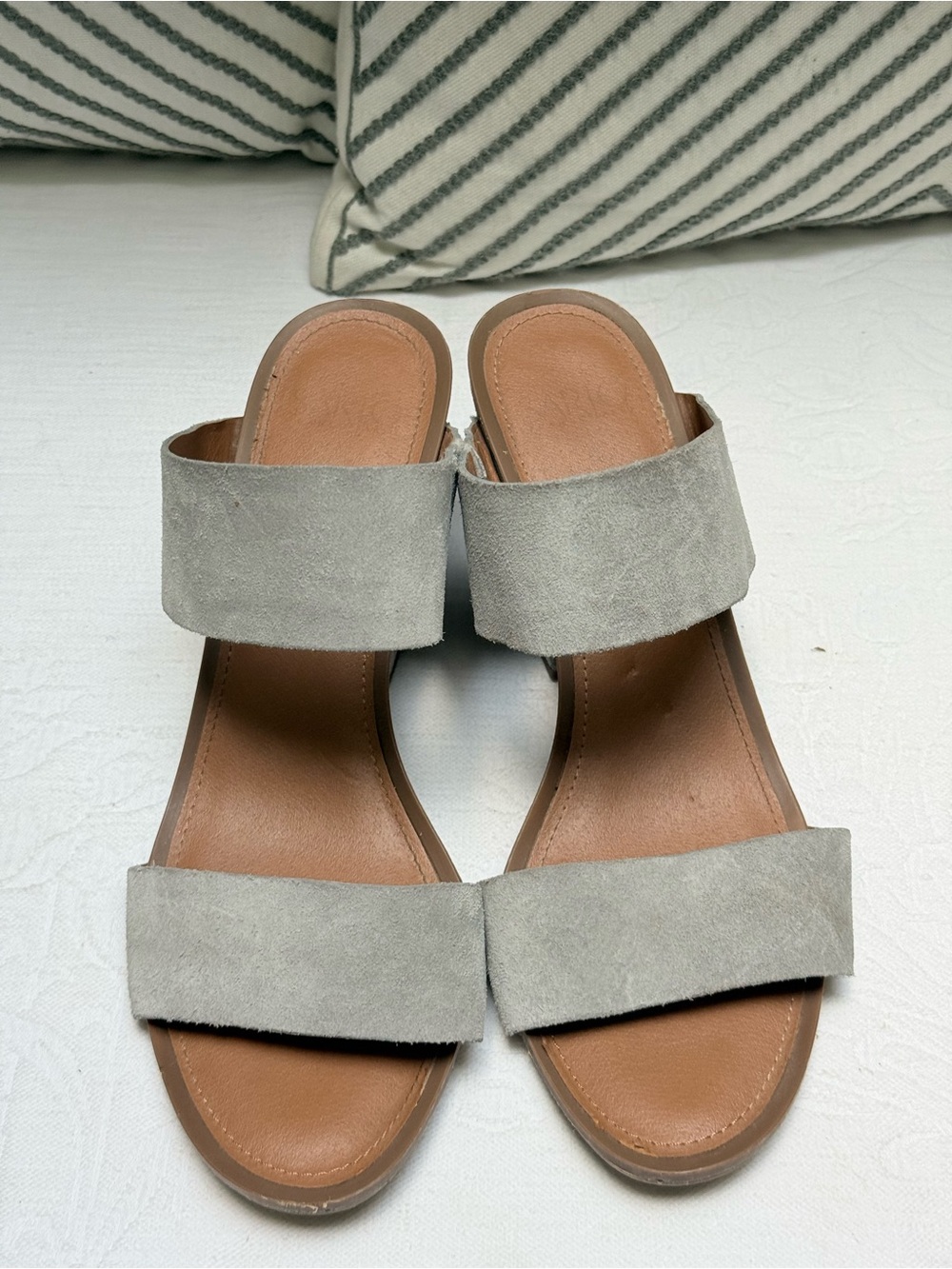 SARTO By Franco Sarto Suede Double Strap Slide Sandals - Light Gray
